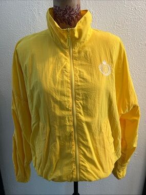 Yellow Zip-Up Bomber Jacket with Embroidered Crest